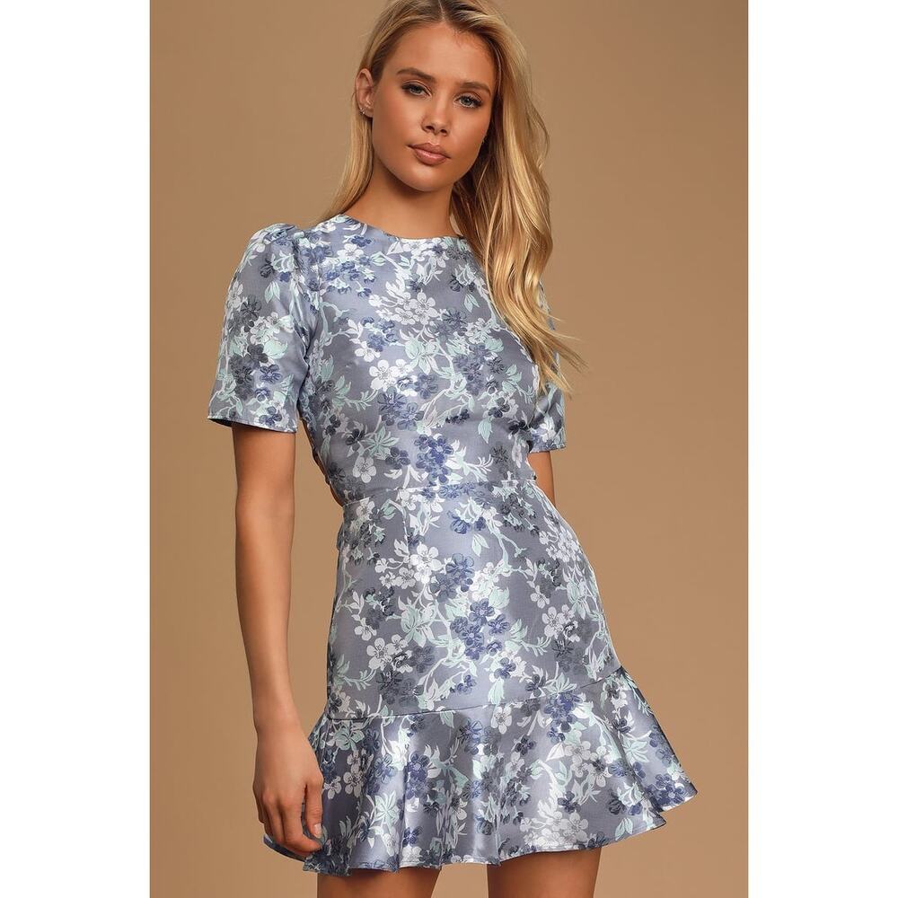 Lulus Blue Floral Ruffle Mini Dress - Picture 3 of 7